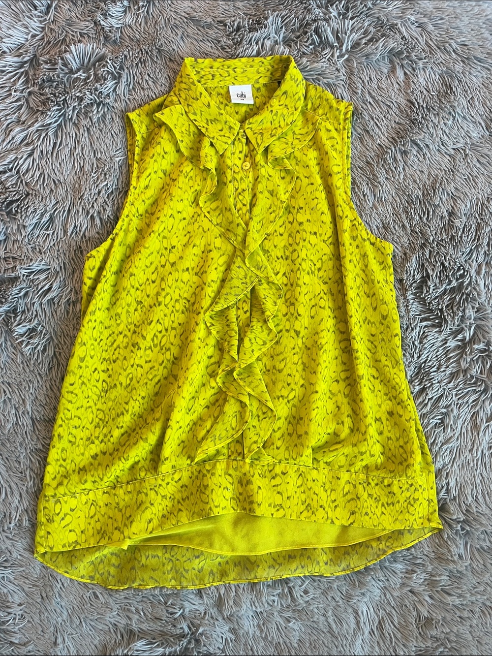 CAbi Neon Yellow Ruffle Front Sleeveless Blouse